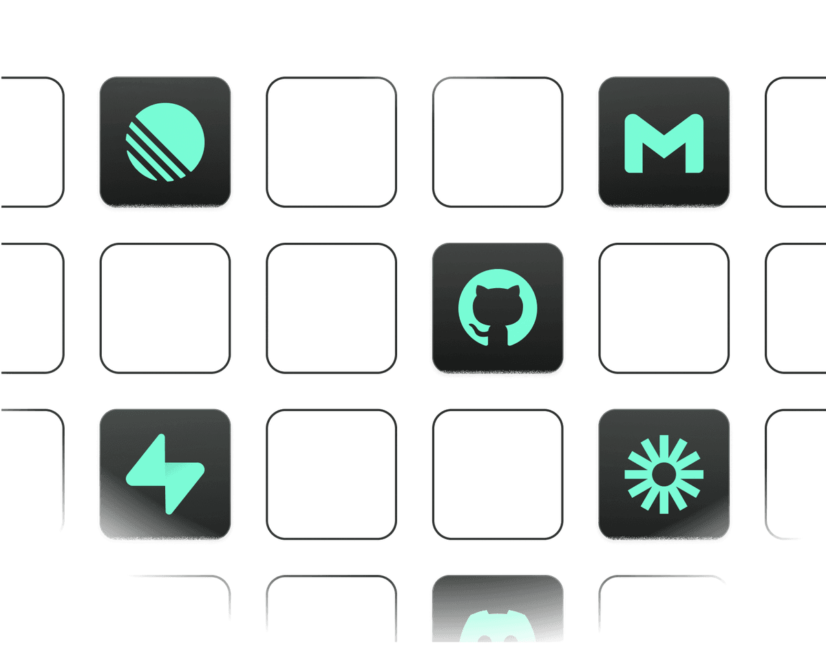 One-click integrations illustration showing a grid of connected squares